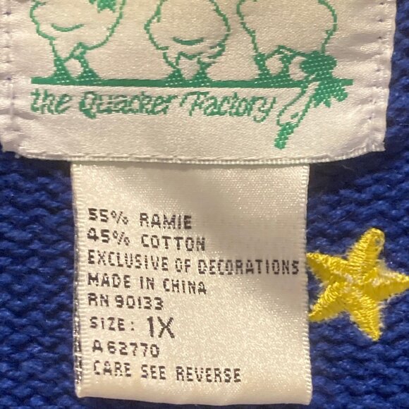 Women's Quacker Factory "Ugly Sweater" Size 1X Blue with Appliques - Picture 3 of 6